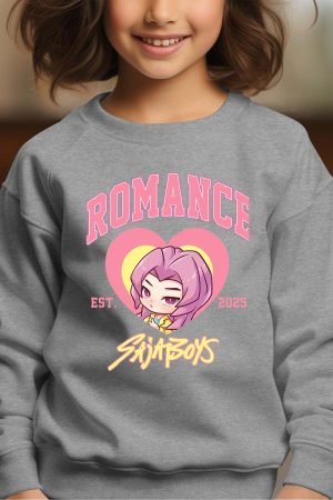 Romance coeur Saja – Sweat Col Rond Fille – Gris