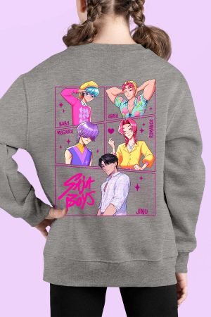 Saja Carre Boy – Sweat Col Rond Fille Dos – Gris