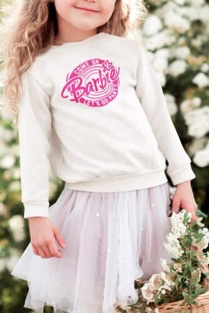 Sweat col rond Fille – Come on Barbie- BLANC