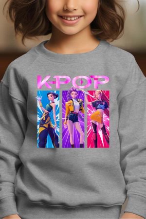 Trio Kpop Rose – Sweat Col Rond Fille – Gris