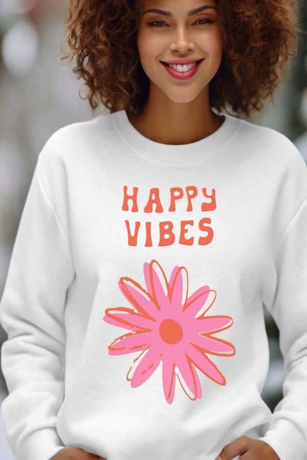 Sweat Col Rond Femme en Gros | Happy vibes fleur