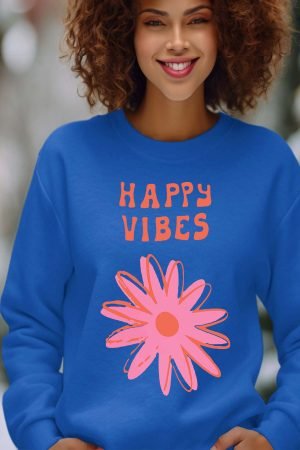 Sweat Col Rond Femme en Gros | Happy vibes fleur