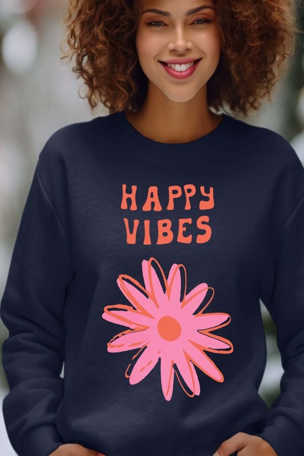 Sweat Col Rond Femme en Gros | Happy vibes fleur