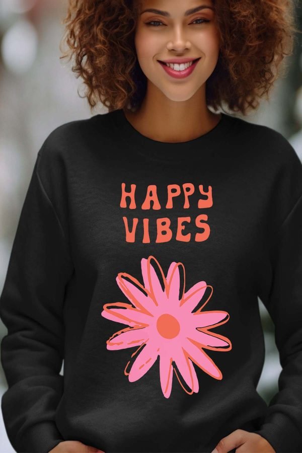Sweat Col Rond Femme en Gros | Happy vibes fleur