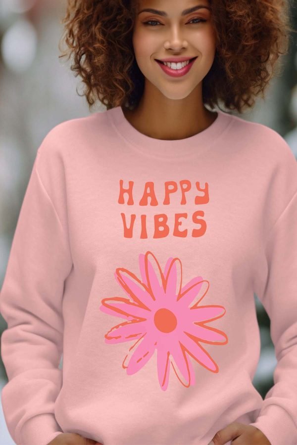 Sweat Col Rond Femme en Gros | Happy vibes fleur