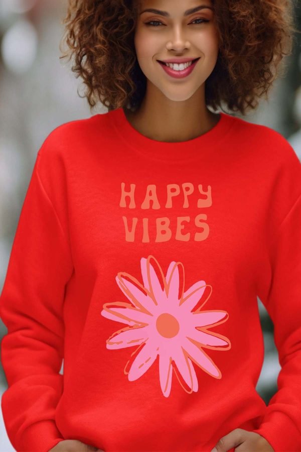 Sweat Col Rond Femme en Gros | Happy vibes fleur