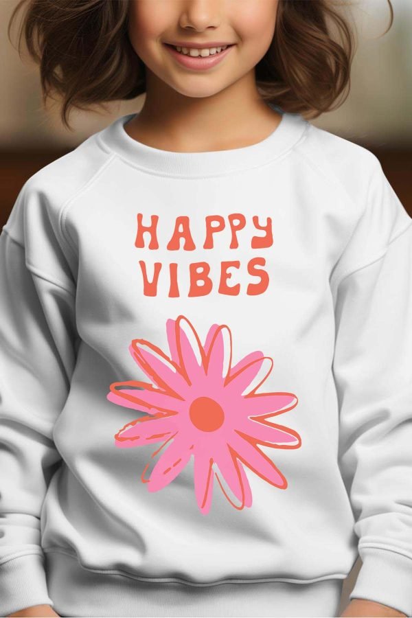 Sweat Col Rond Fille en Gros | Happy vibes fleur