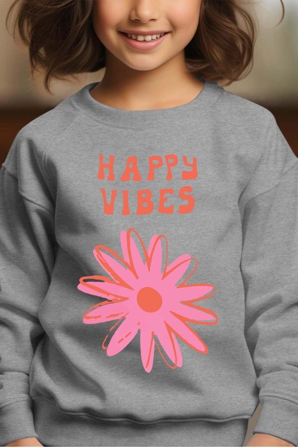 Sweat Col Rond Fille en Gros | Happy vibes fleur