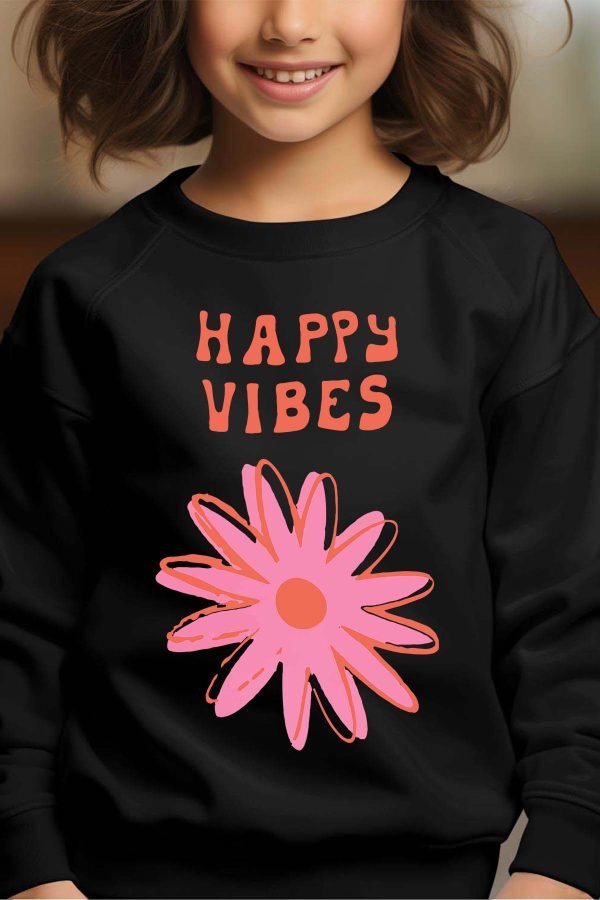 Sweat Col Rond Fille en Gros | Happy vibes fleur