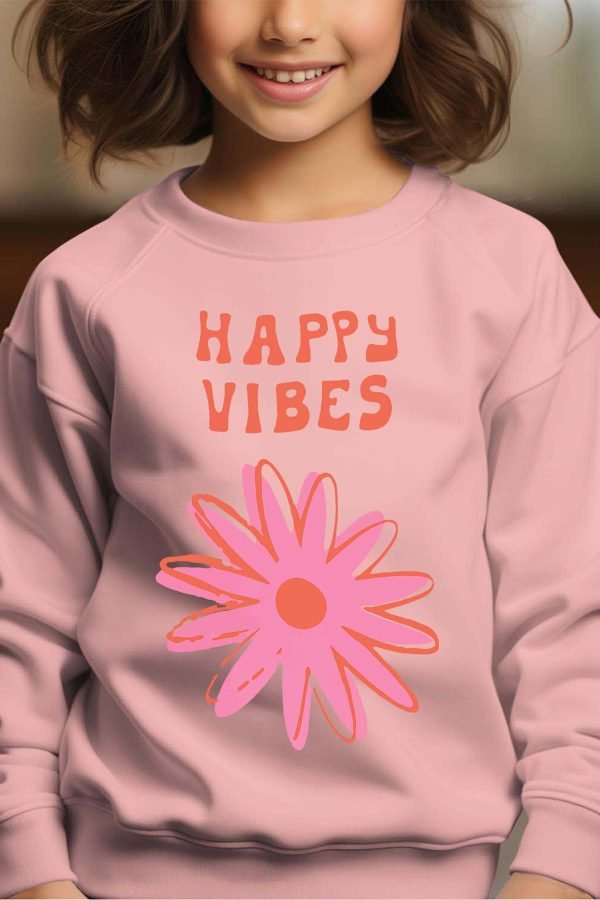 Sweat Col Rond Fille en Gros | Happy vibes fleur