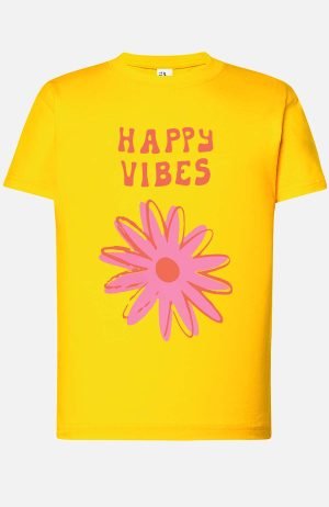 happy vibes fleur – Tshirt Femme – Jaune