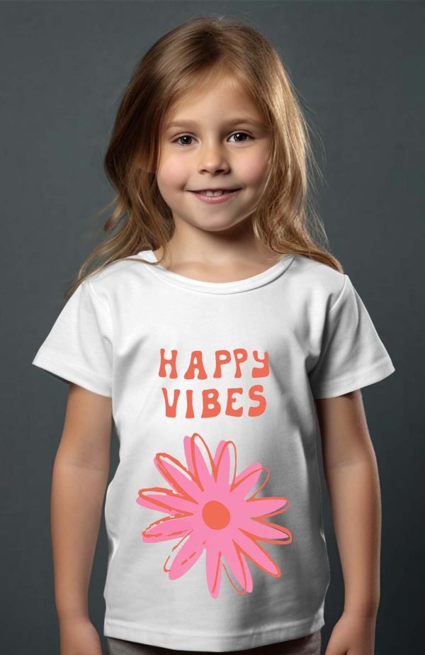 T-shirt Fille en Gros | Happy vibes fleur