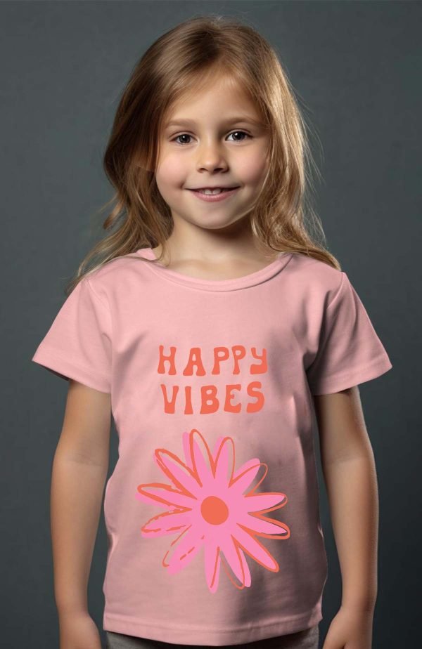 T-shirt Fille en Gros | Happy vibes fleur