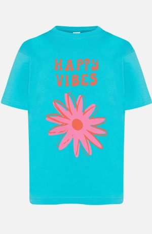 happy vibes fleur – Tshirt Fille – Turquoise