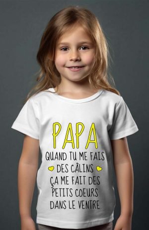 papa calin coeur ventre – Tshirt Fille – Blanc