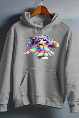 rob arc en ciel – Sweat capuche Fille – Gris