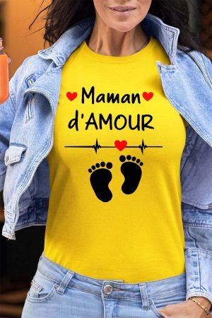 Maman damour pied – Tshirt Femme – Jaune