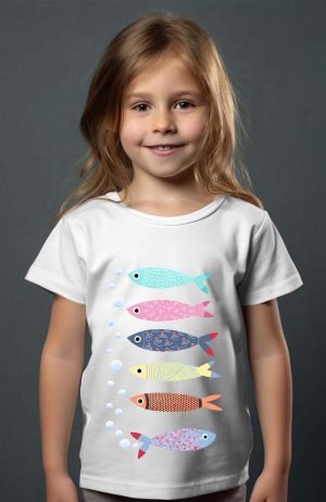 Multi Poisson – Tshirt Fille – Blanc