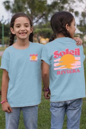 Soleil Riviera Fushia – Tshirt Fille AR – Bleu Ciel