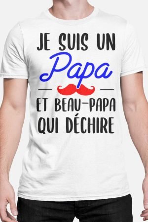 T-shirt Homme – papa et beau papa – Blanc